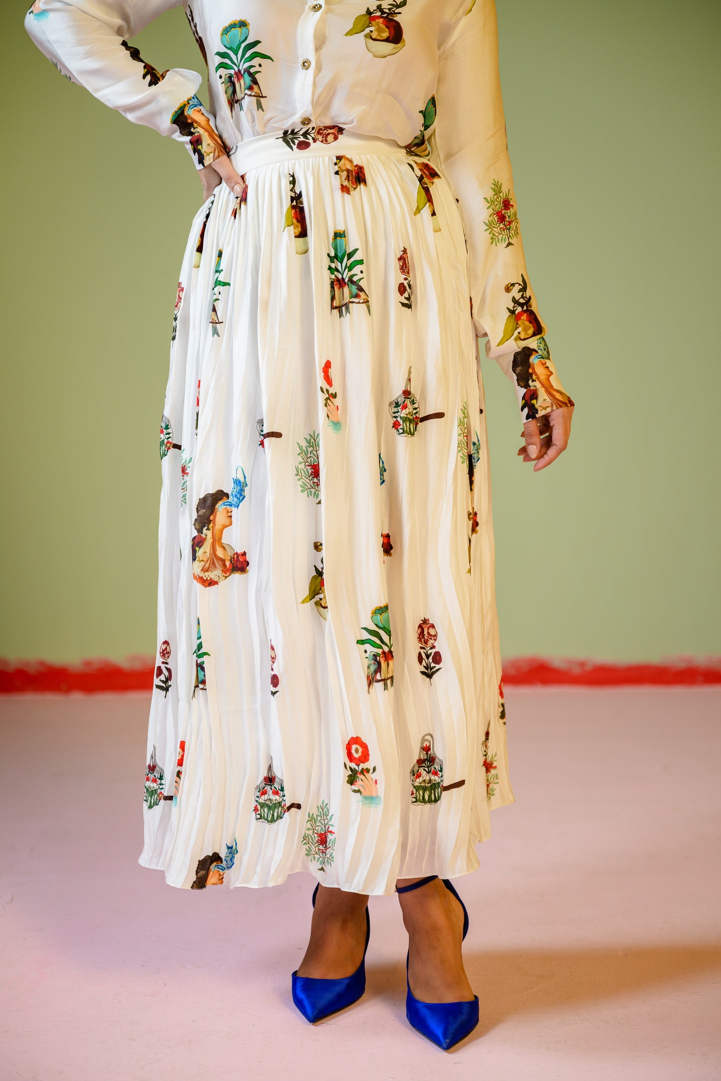 Rani Shirt Paired With Rani Pleated Skirt Set