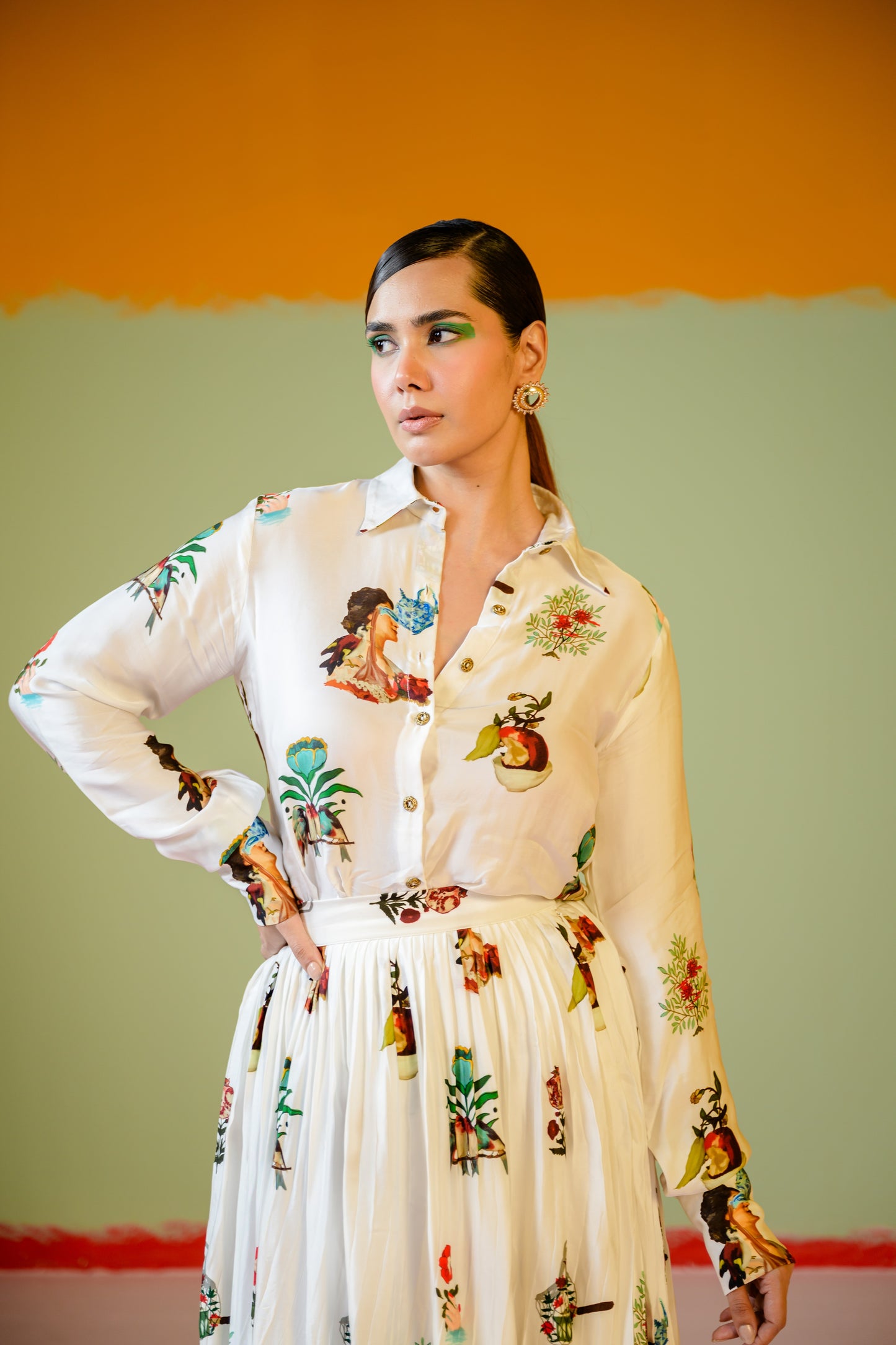 Rani Shirt Paired With Rani Pleated Skirt Set