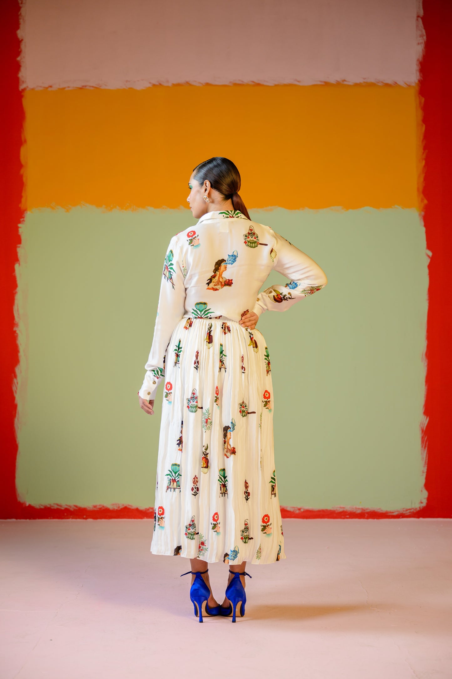 Rani Shirt Paired With Rani Pleated Skirt Set