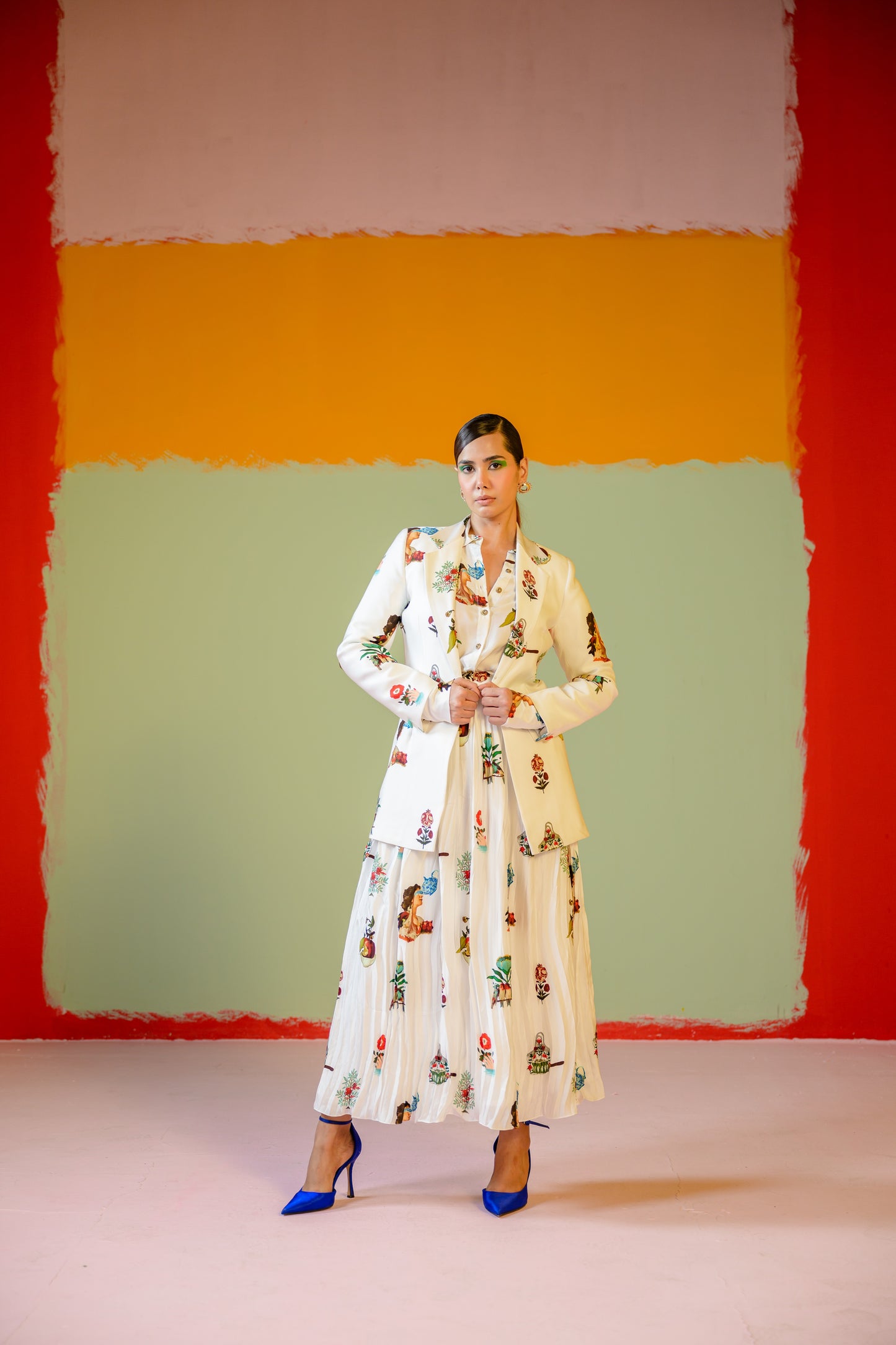 Rani Shirt Paired With Rani Pleated Skirt Set