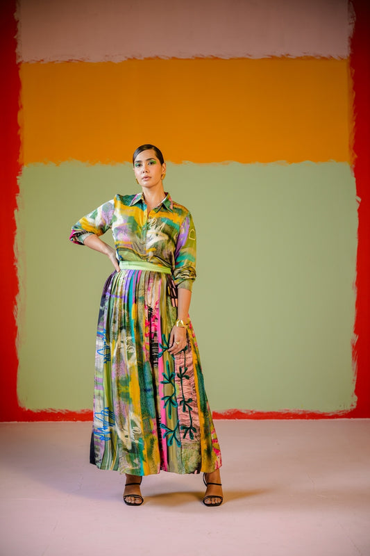 Mint Forest Shirt And Pleated Skirt Set