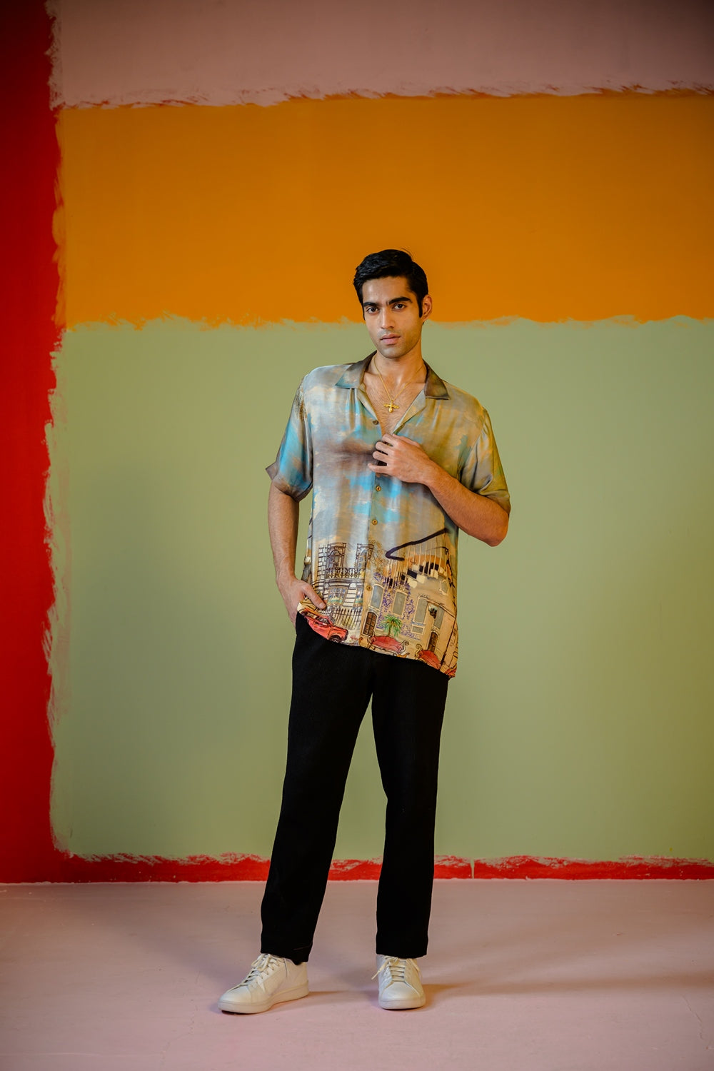 Car Half Sleeve Shirt Paired With Pants Set