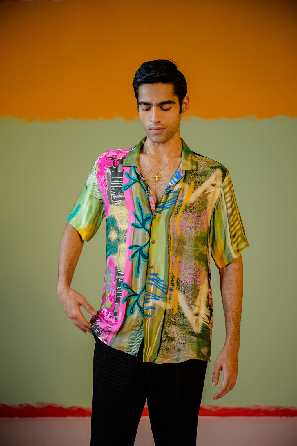 Mint Forest Half Sleeve Shirt Paired With Pant Set