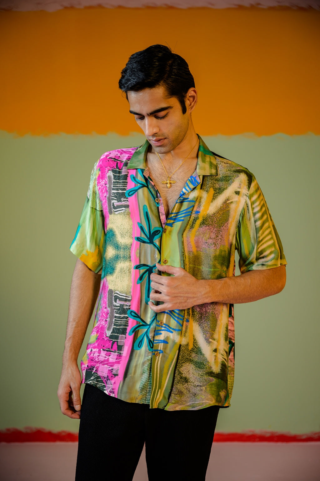 Mint Forest Half Sleeve Shirt Paired With Pant Set