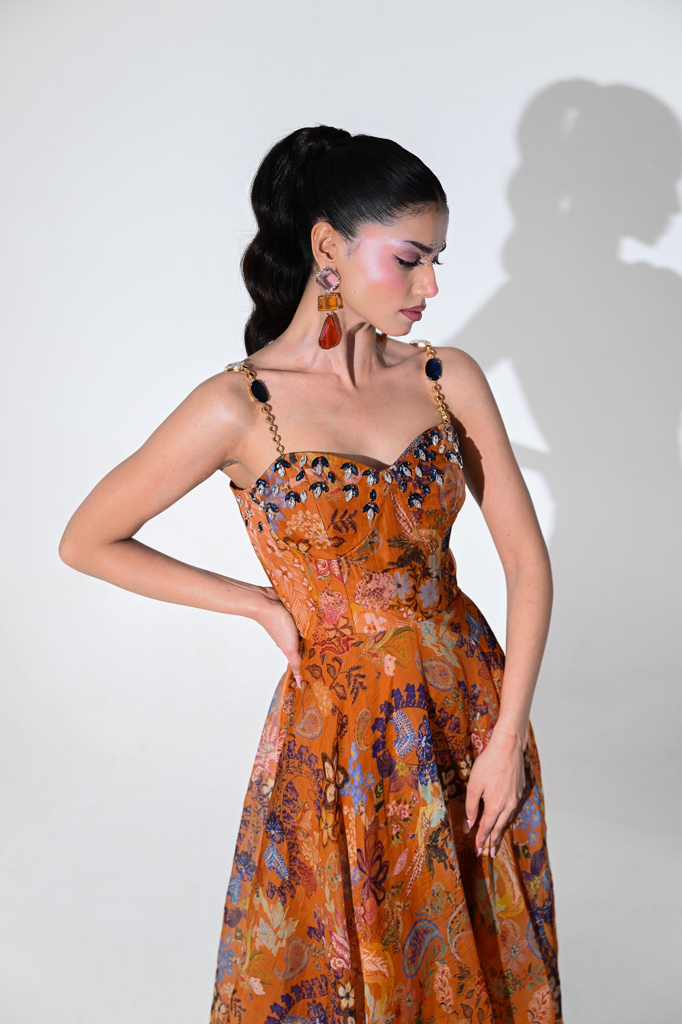 AMBER BLOOM CRYSTAL MIDI DRESS