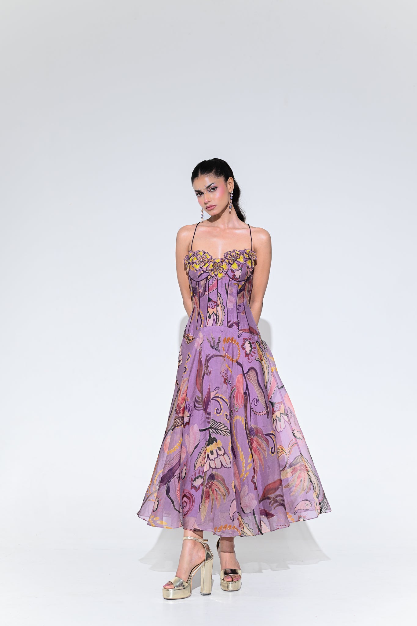 VIOLET BLOOM PURPLE CORSET MIDI DRESS – J.B.FASHION