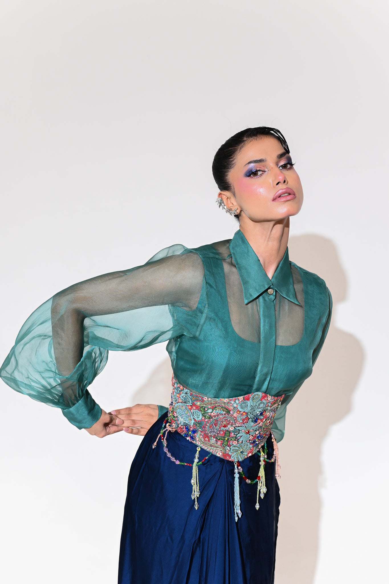 IRIS MIST CORSET BELT SHIRT SKIRT SET