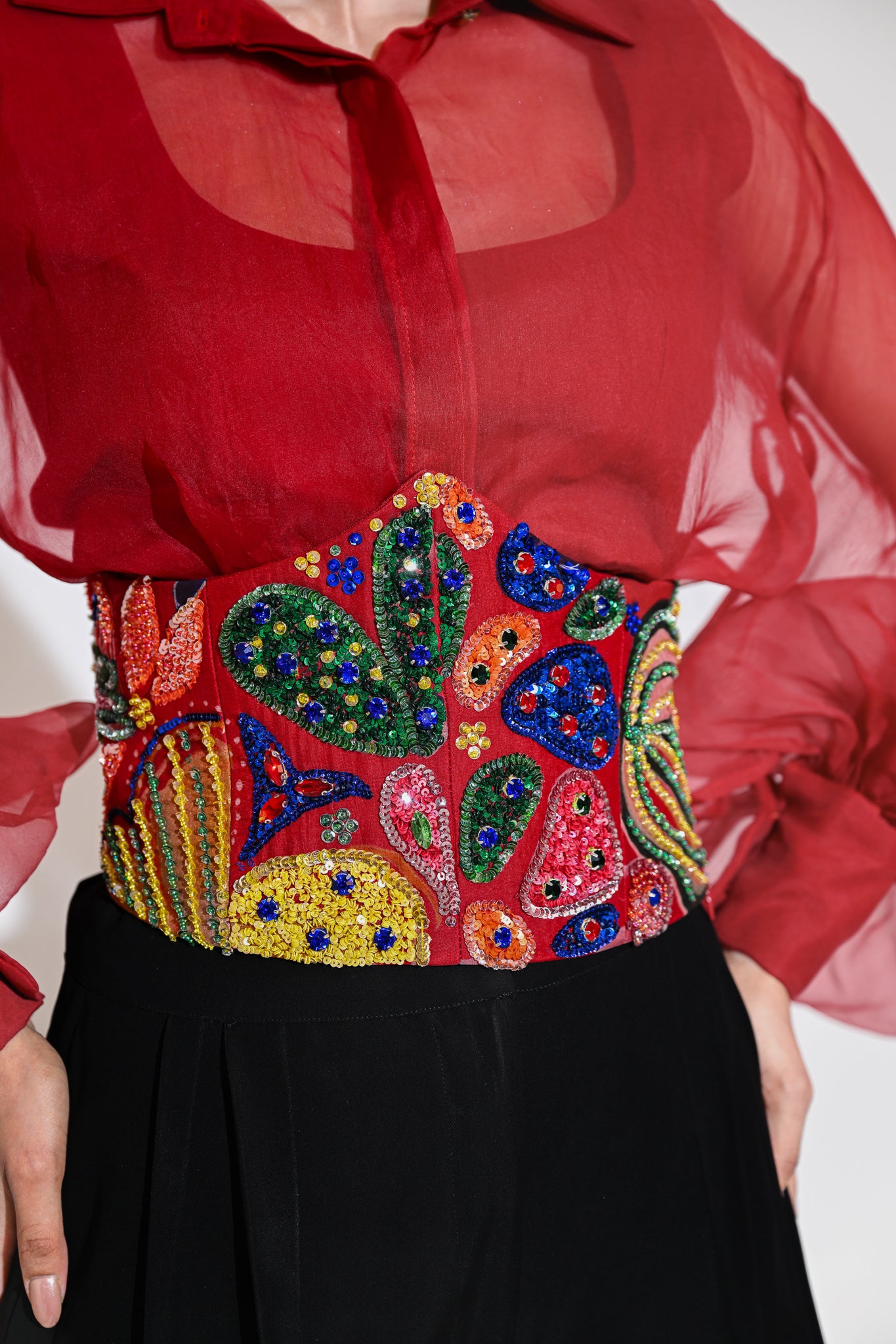 SCARLET CORSET BELT SHIRT PANT SET