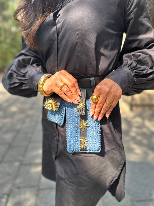 DOTTED DENIM BELT BAG