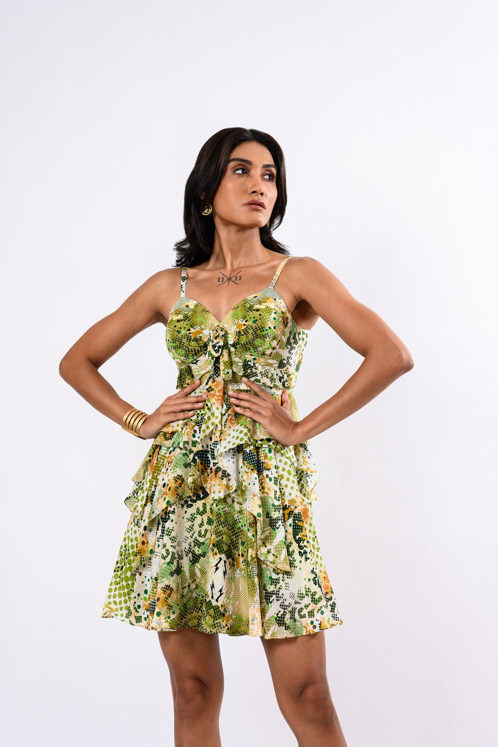 GREEN RUFFLE DRESS