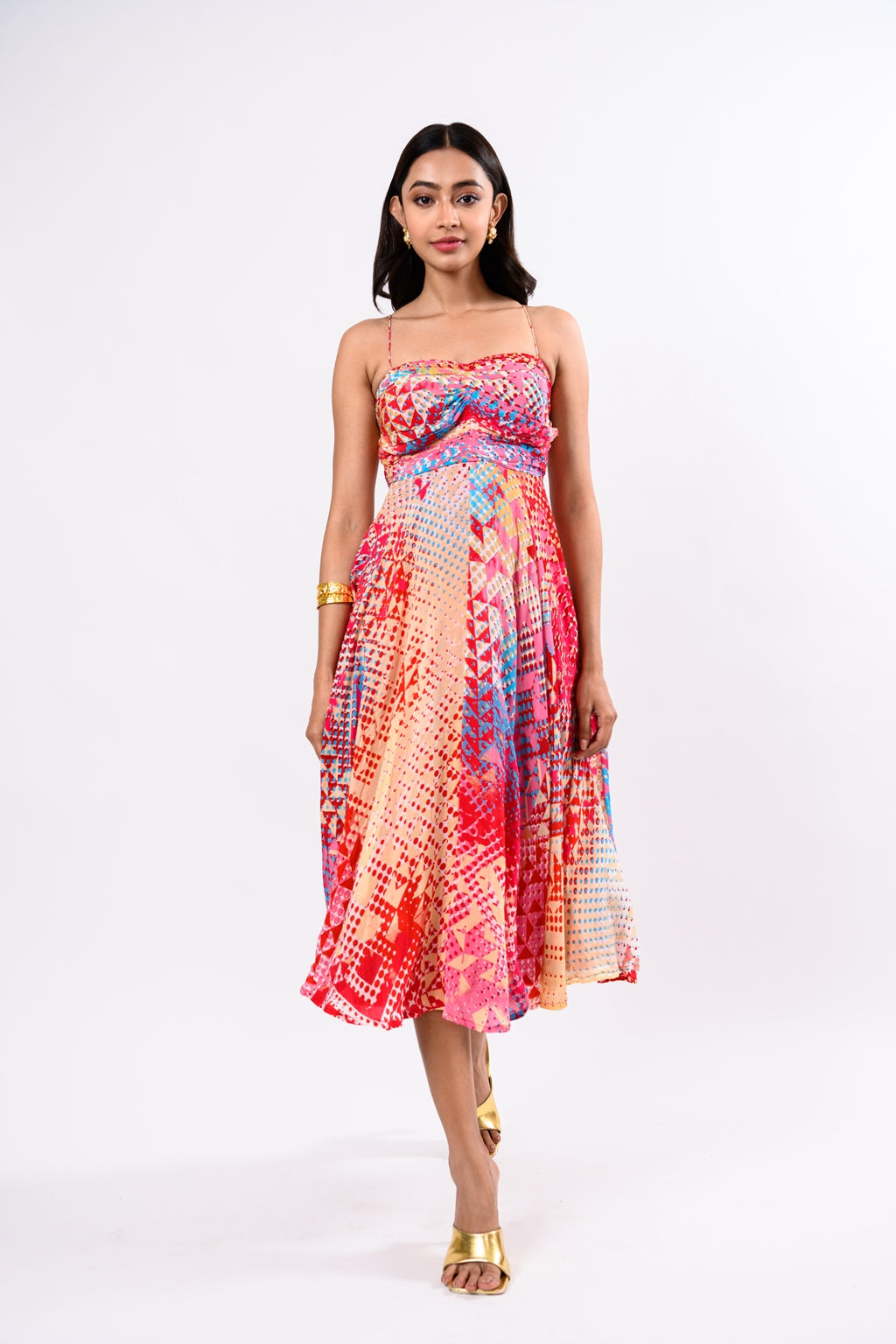RED PLEATED POCKET DRESS