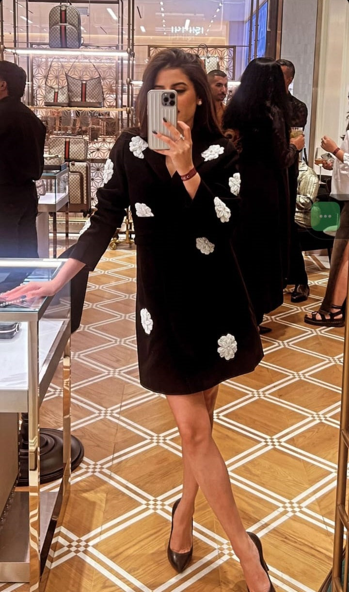 Black Blazer with White 3d Flower Set