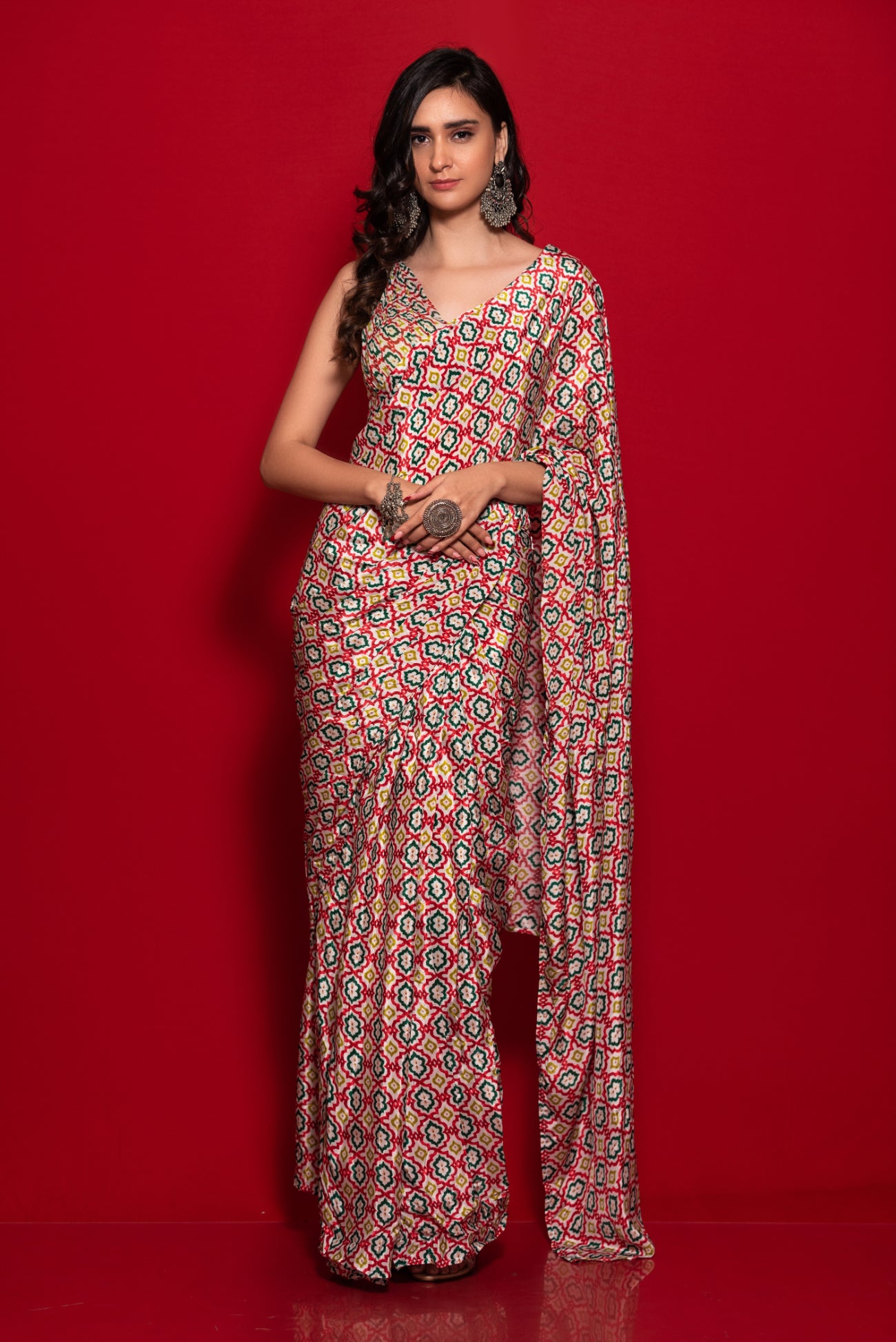Overall Print Pre-Stitched Saree