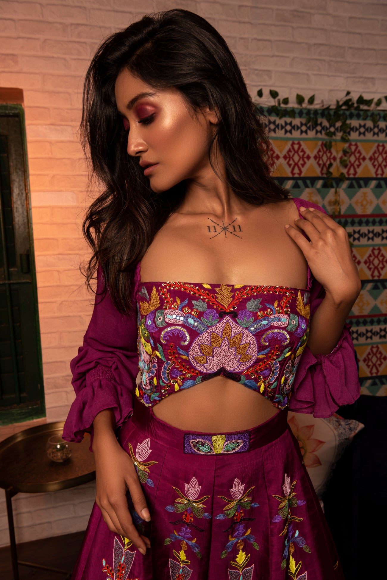 Purple Jumpsuit Embroidered