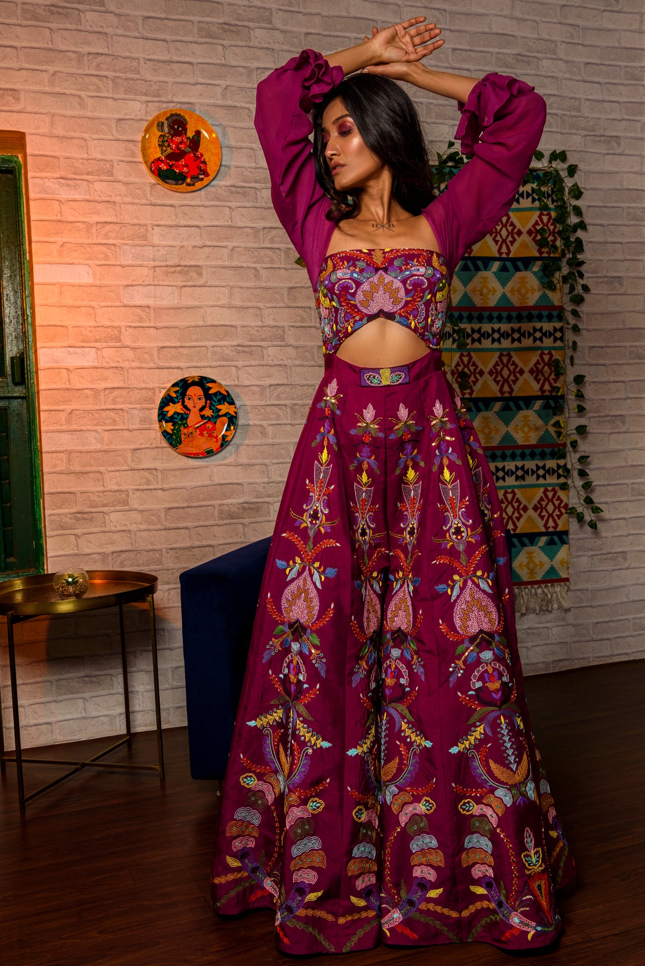 Purple Jumpsuit Embroidered