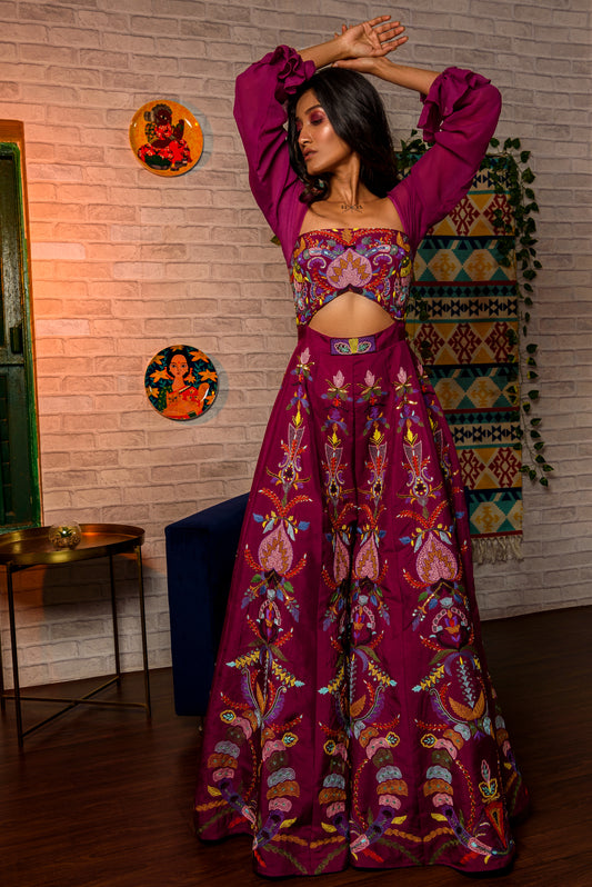 Purple Jumpsuit Embroidered