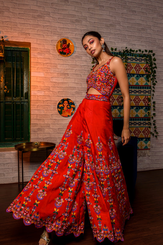 Red Chilly Jumpsuit Embroidered