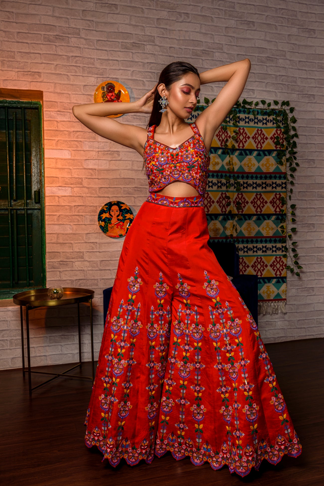 Red Chilly Jumpsuit Embroidered