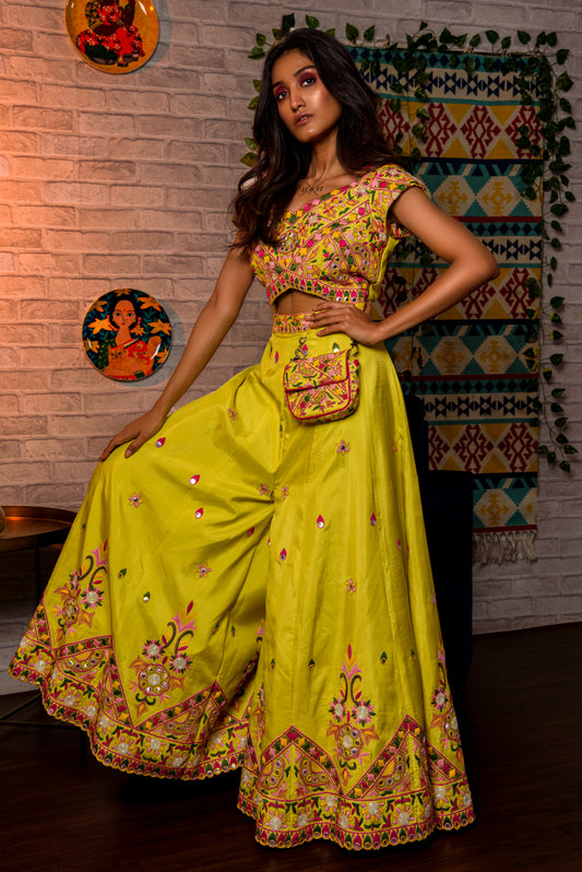 Lime Green Jumpsuit Embroidered