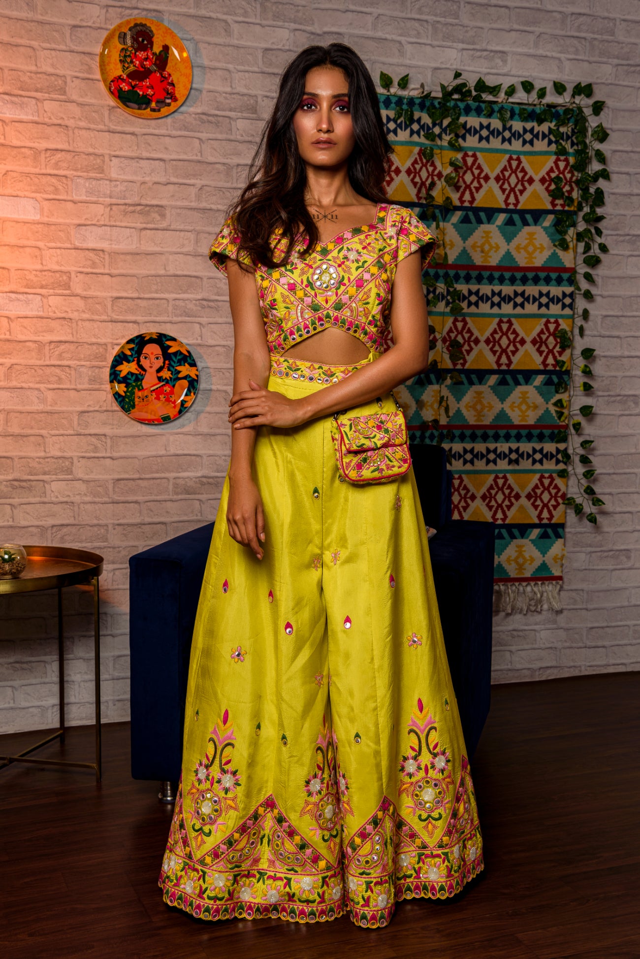 Lime Green Jumpsuit Embroidered
