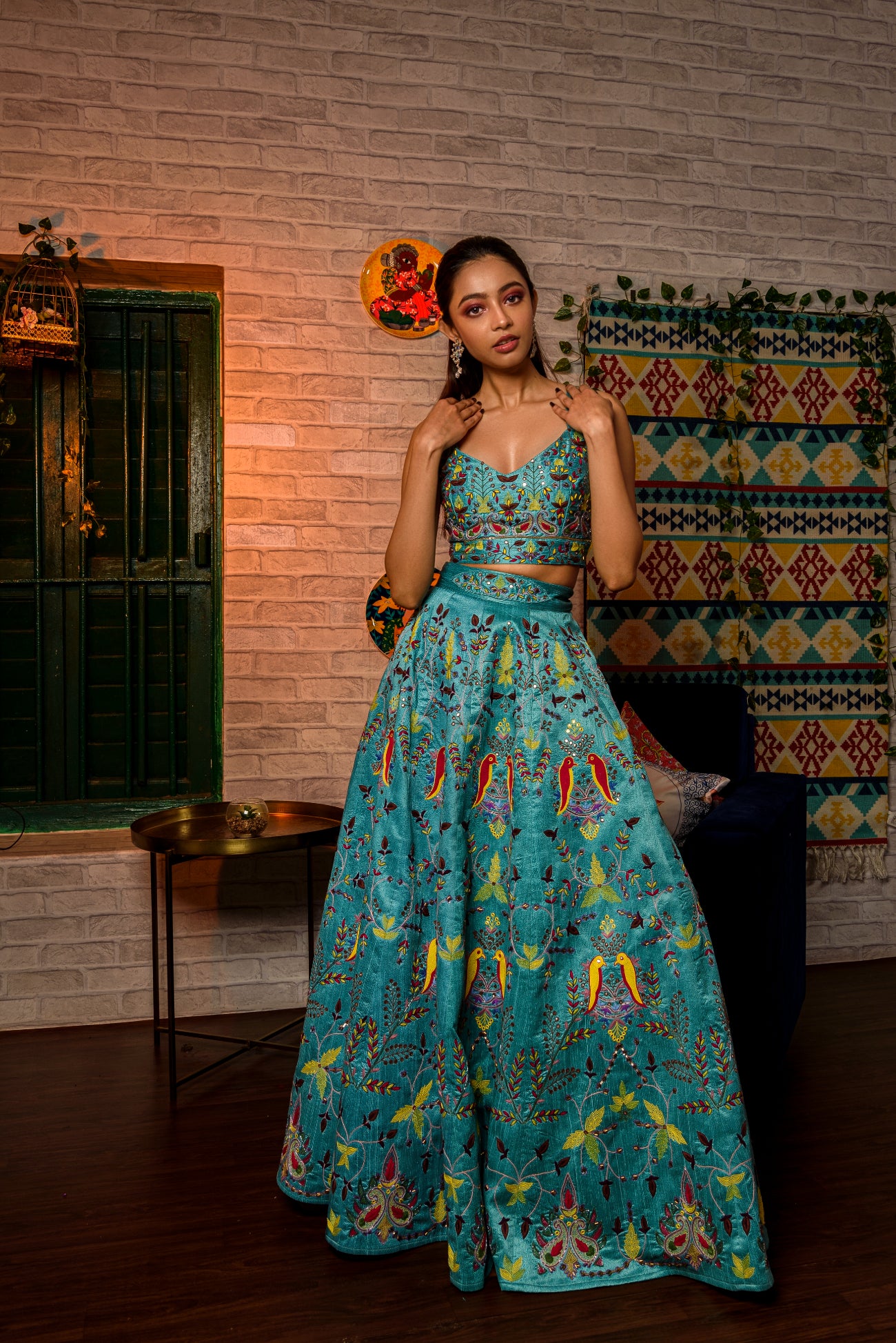 Blue Bird Lehenga With Crop Top