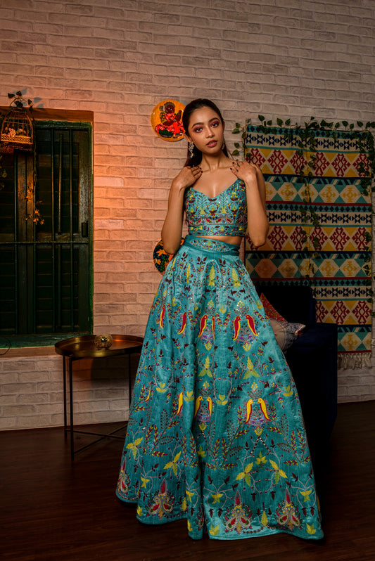 Blue Bird Lehenga With Crop Top