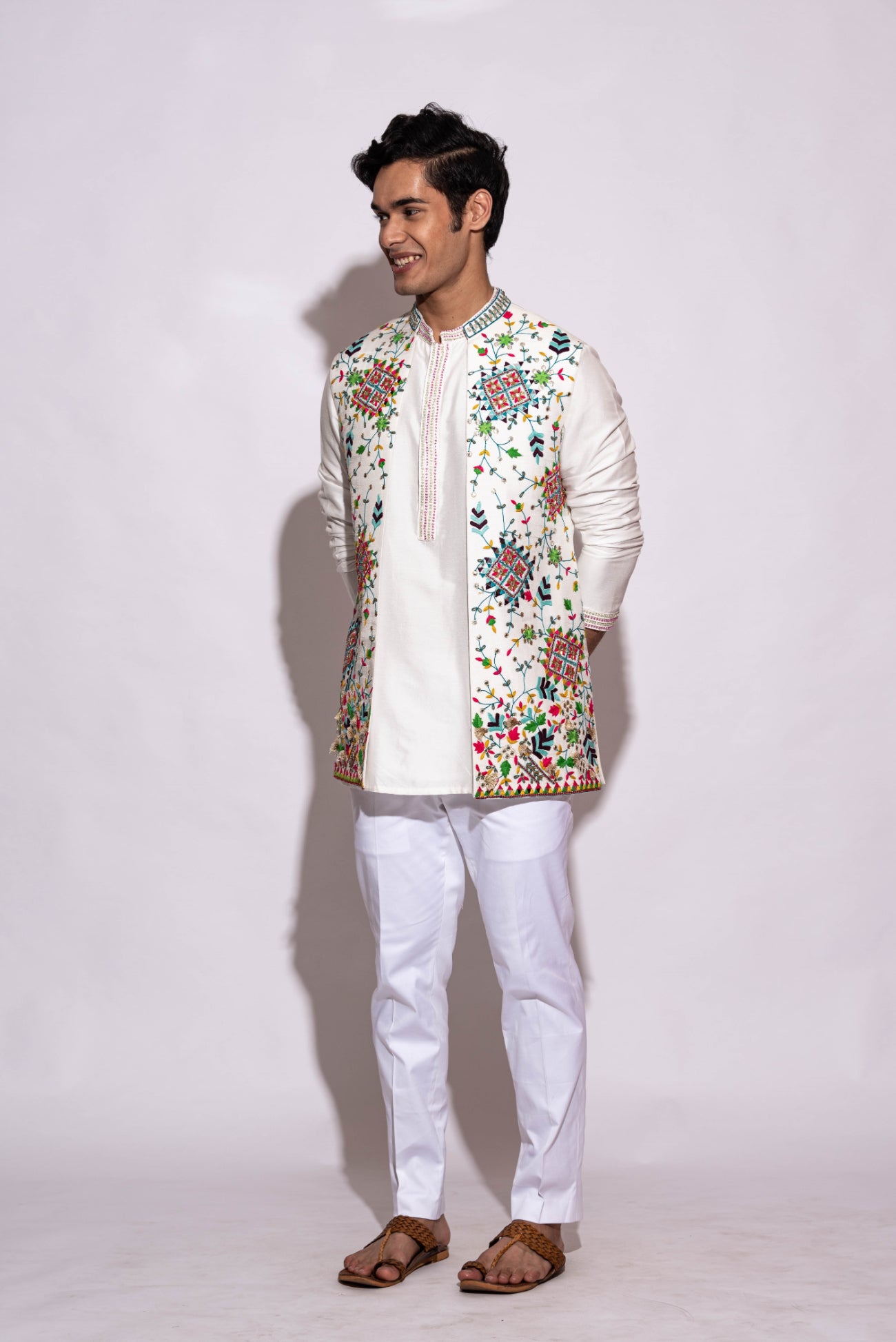 White Half Jacket Kurta
