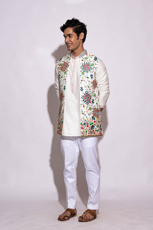 White Half Jacket Kurta