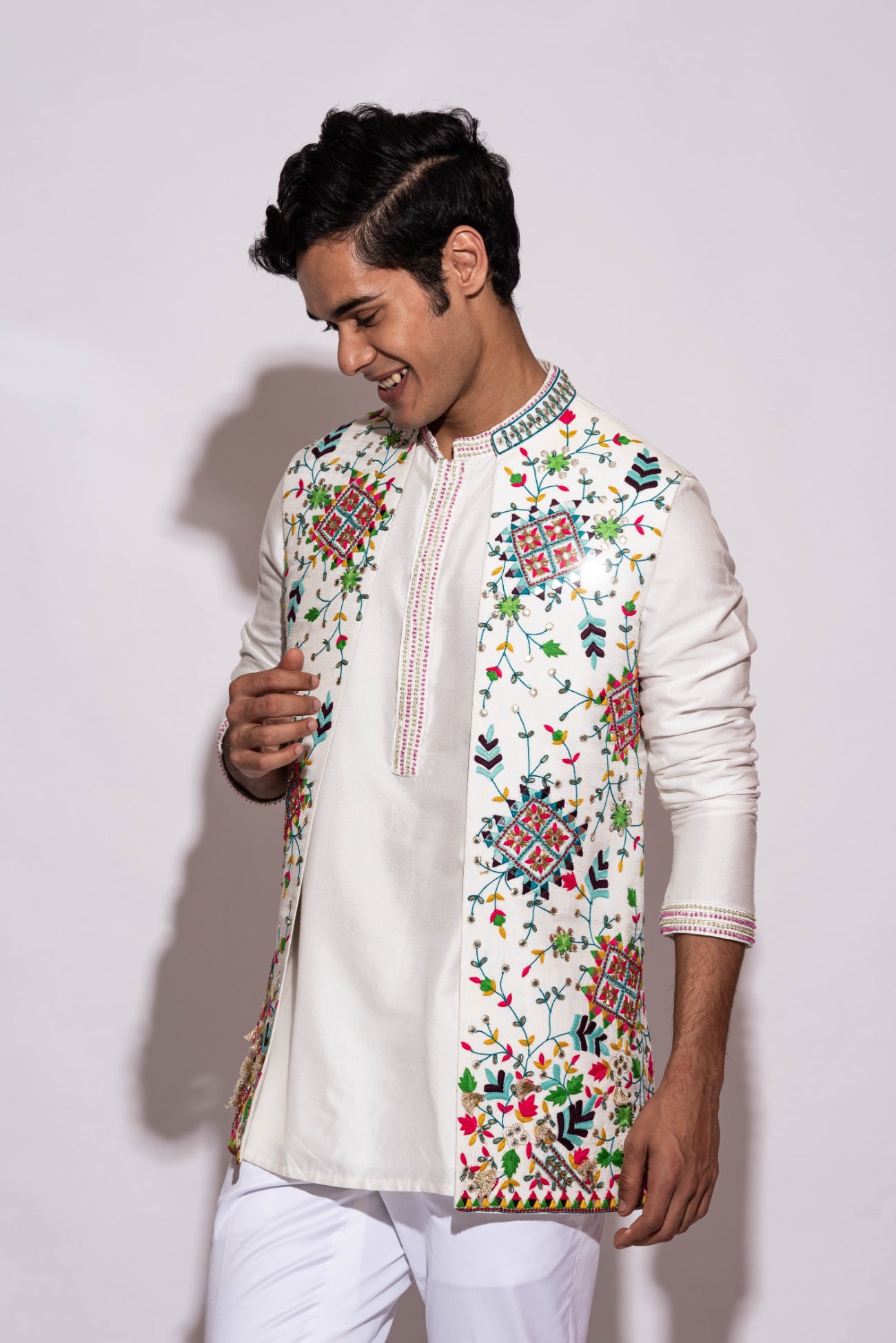 White Half Jacket Kurta