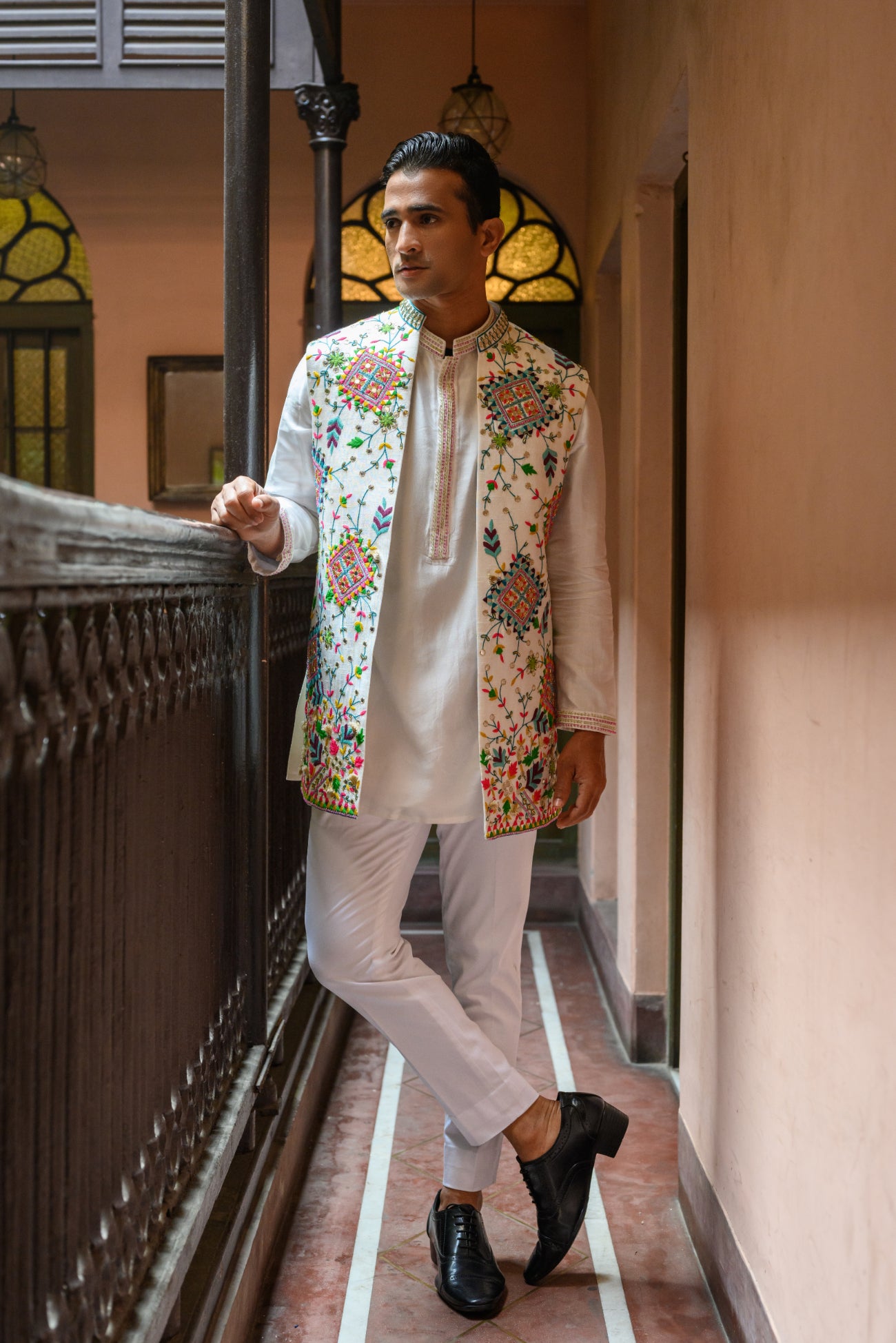 White Half Jacket Kurta