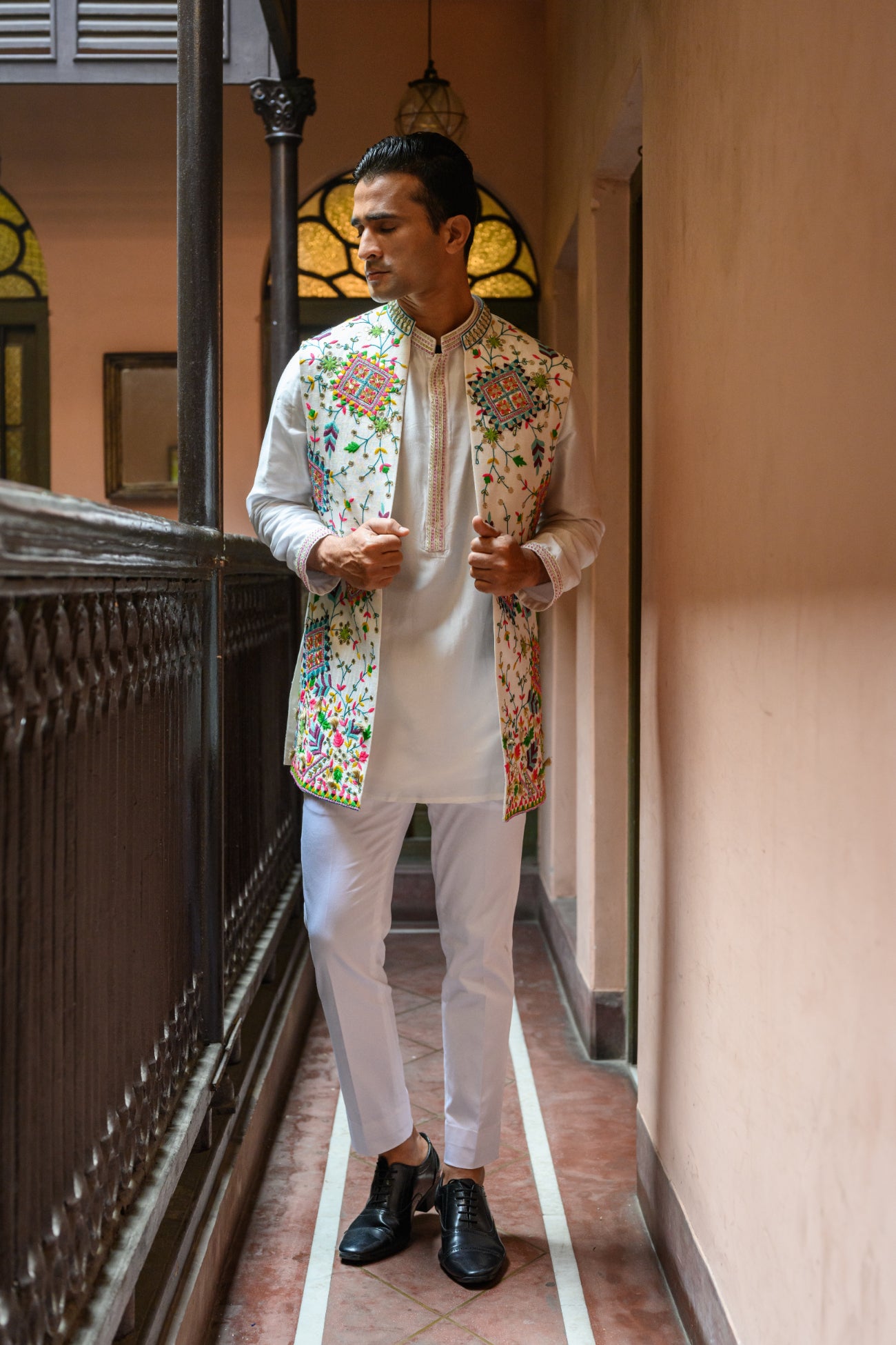 White Half Jacket Kurta