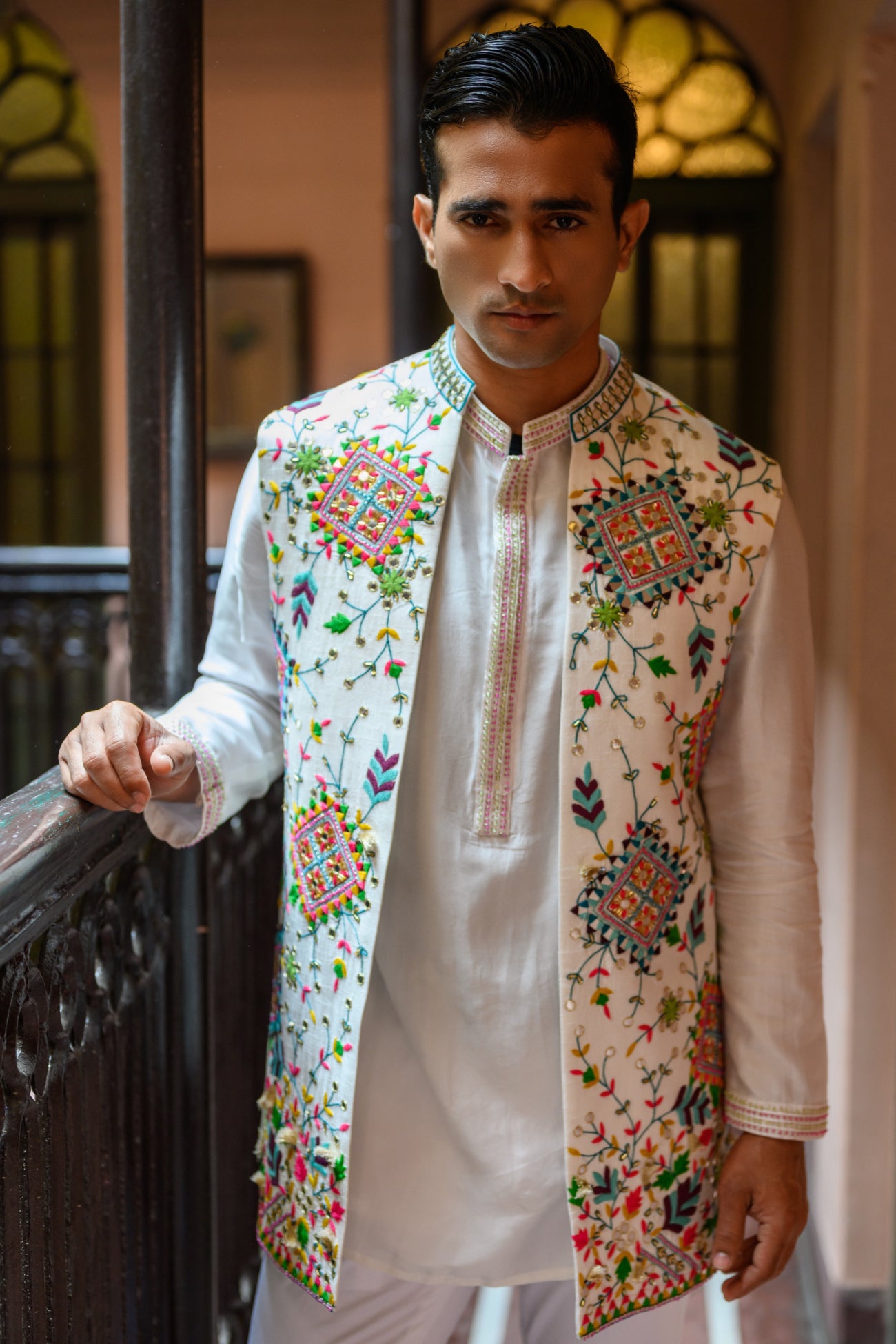 White Half Jacket Kurta