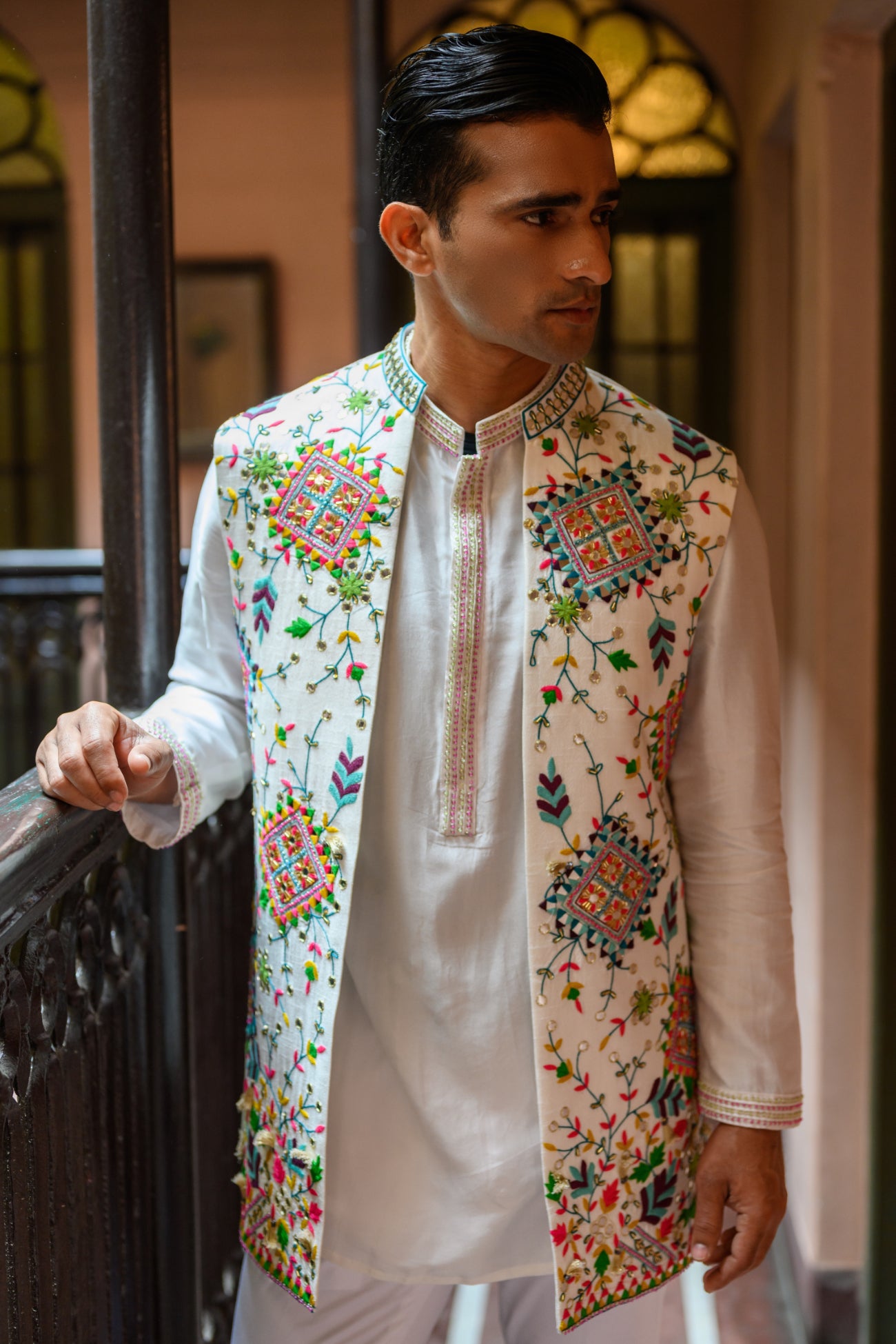 White Half Jacket Kurta