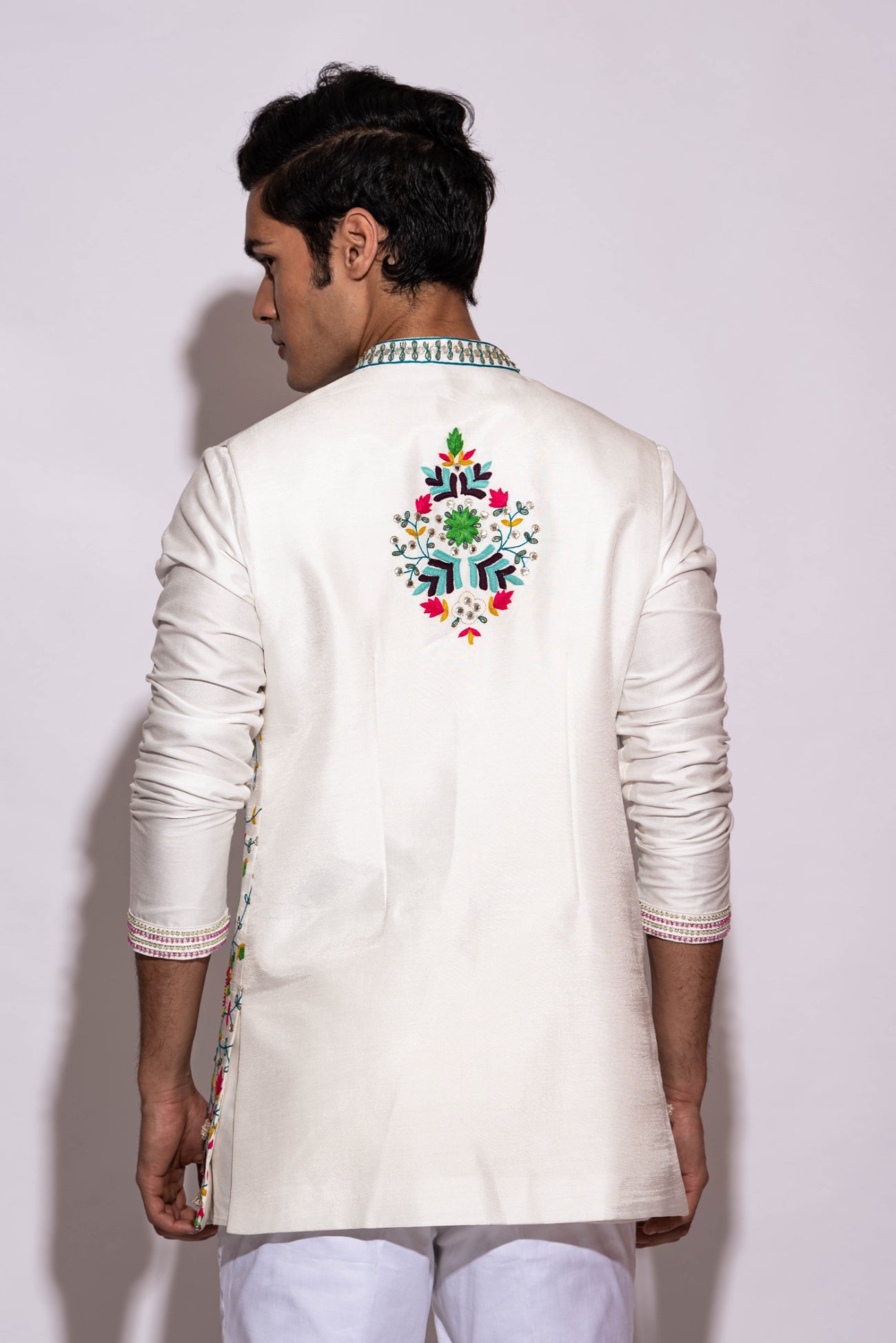 White Half Jacket Kurta