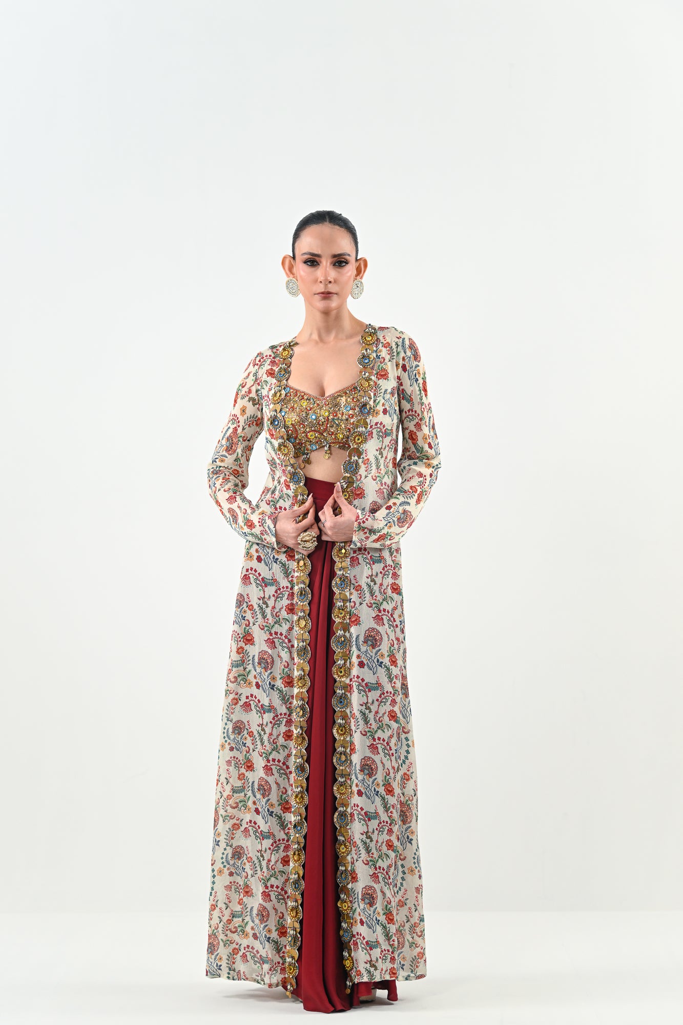 IB DHOTI SET PAIRED WITH EMBROIDERED BRALLETE AND JACKET