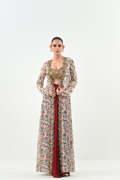 IB DHOTI SET PAIRED WITH EMBROIDERED BRALLETE AND JACKET