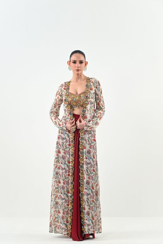 IB DHOTI SET PAIRED WITH EMBROIDERED BRALLETE AND JACKET