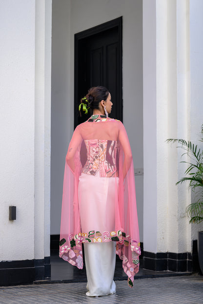 FLORA METALLIC HIGHLIGHT CORSET PAIRED WITH SKIRT SET WITH CAPE SET