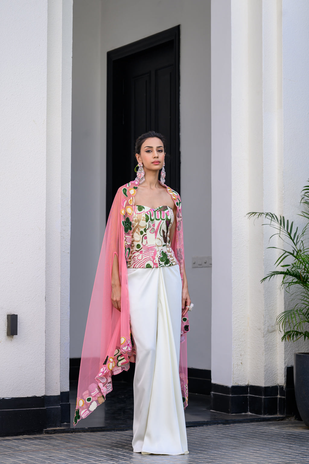 FLORA METALLIC HIGHLIGHT CORSET PAIRED WITH SKIRT SET WITH CAPE SET