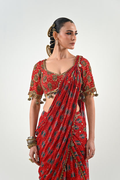 S SAREE SET WITH PRINTED BLOUSE