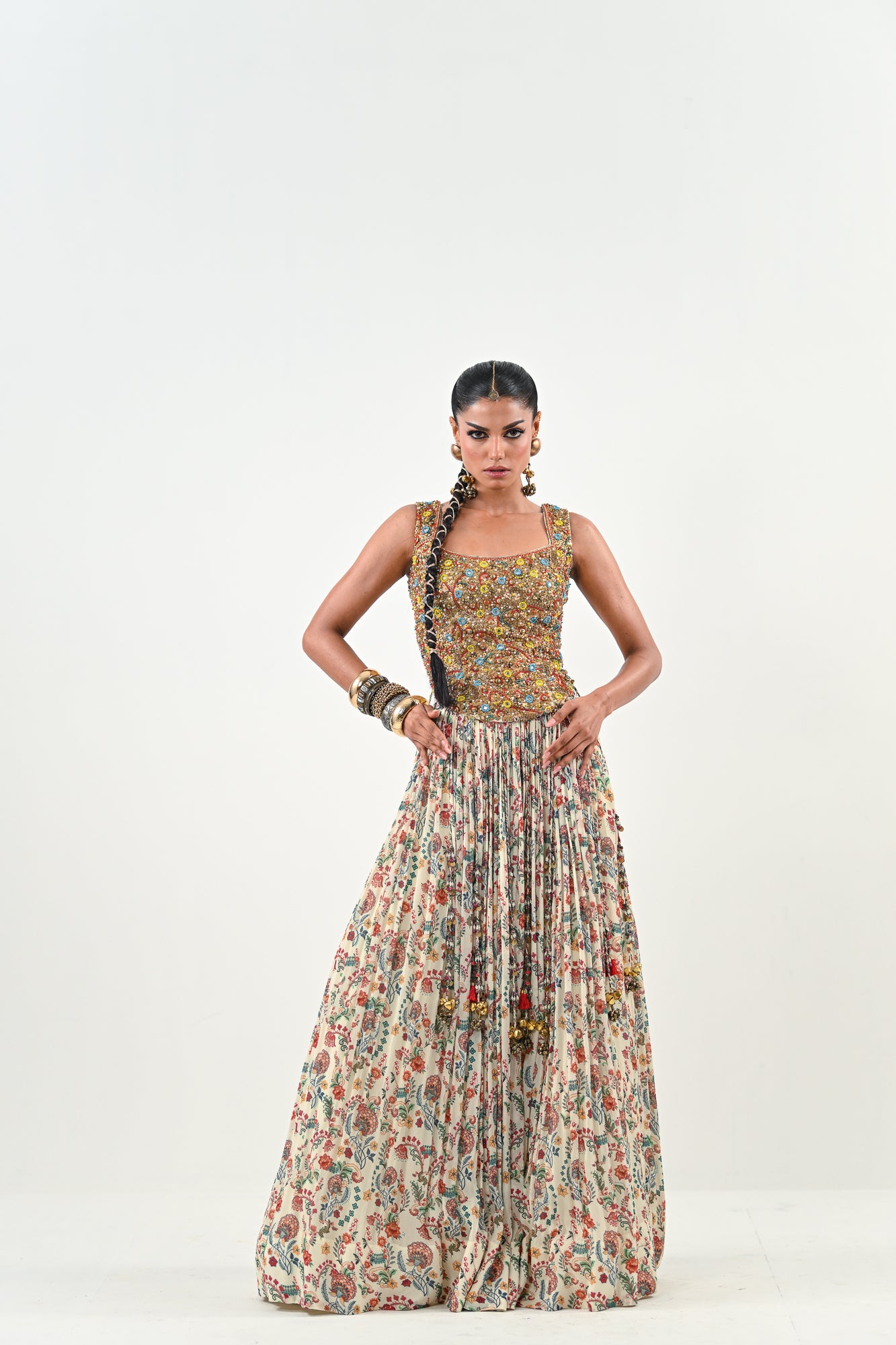 IB LEHENGA WITH EMBROIDERED TASSLE BLOUSE