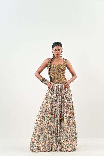 IB LEHENGA WITH EMBROIDERED TASSLE BLOUSE