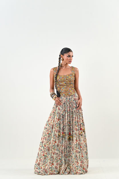 IB LEHENGA WITH EMBROIDERED TASSLE BLOUSE