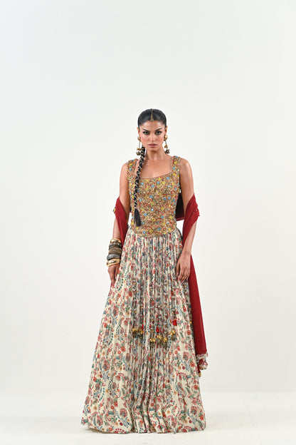 IB LEHENGA WITH EMBROIDERED TASSLE BLOUSE WITH DUPATTA