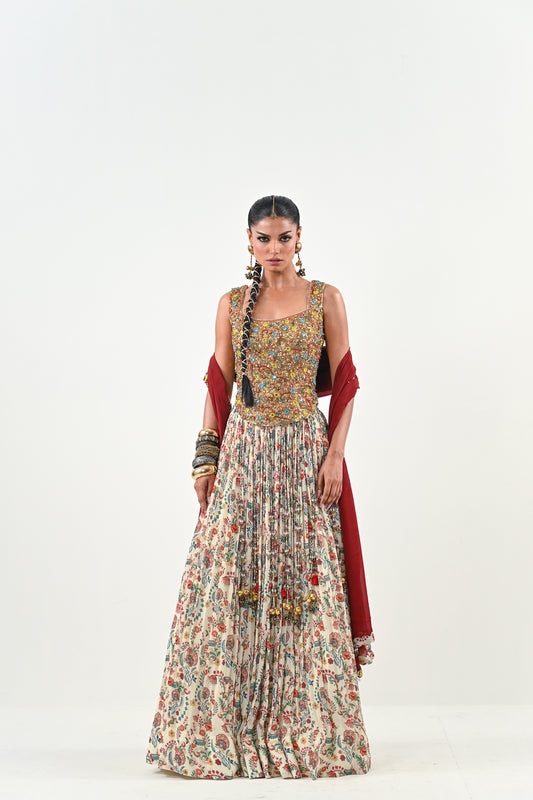 IB LEHENGA WITH EMBROIDERED TASSLE BLOUSE WITH DUPATTA