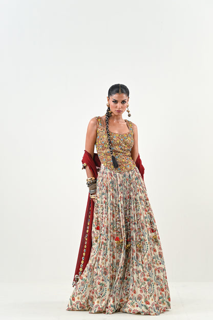 IB LEHENGA WITH EMBROIDERED TASSLE BLOUSE WITH DUPATTA