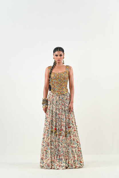 IB LEHENGA WITH EMBROIDERED TASSLE BLOUSE WITH DUPATTA