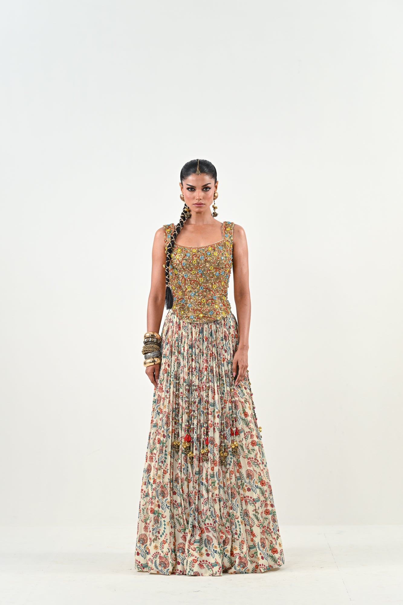 IB LEHENGA WITH EMBROIDERED TASSLE BLOUSE