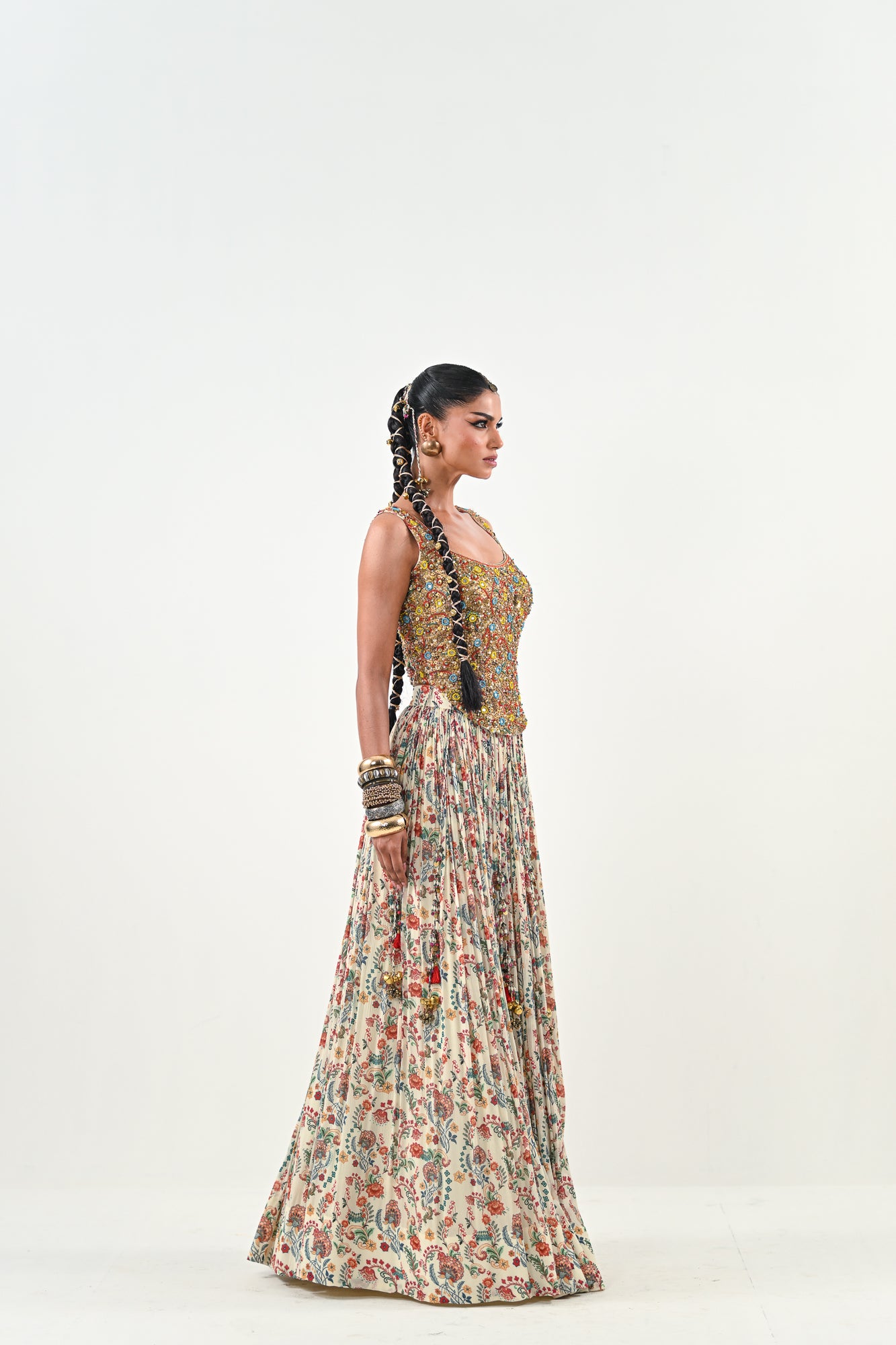 IB LEHENGA WITH EMBROIDERED TASSLE BLOUSE WITH DUPATTA