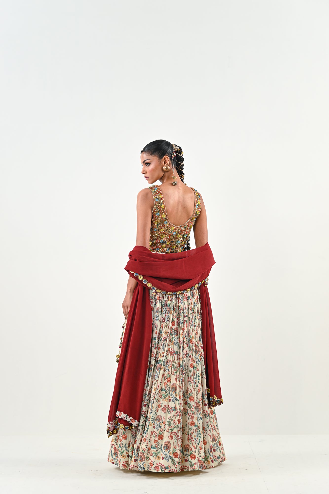IB LEHENGA WITH EMBROIDERED TASSLE BLOUSE WITH DUPATTA